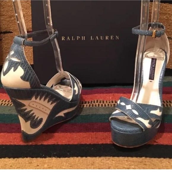 RALPH LAUREN COLLECTION Western Southwestern Style Lizard Skin Leather Wedges - Picture 5 of 12